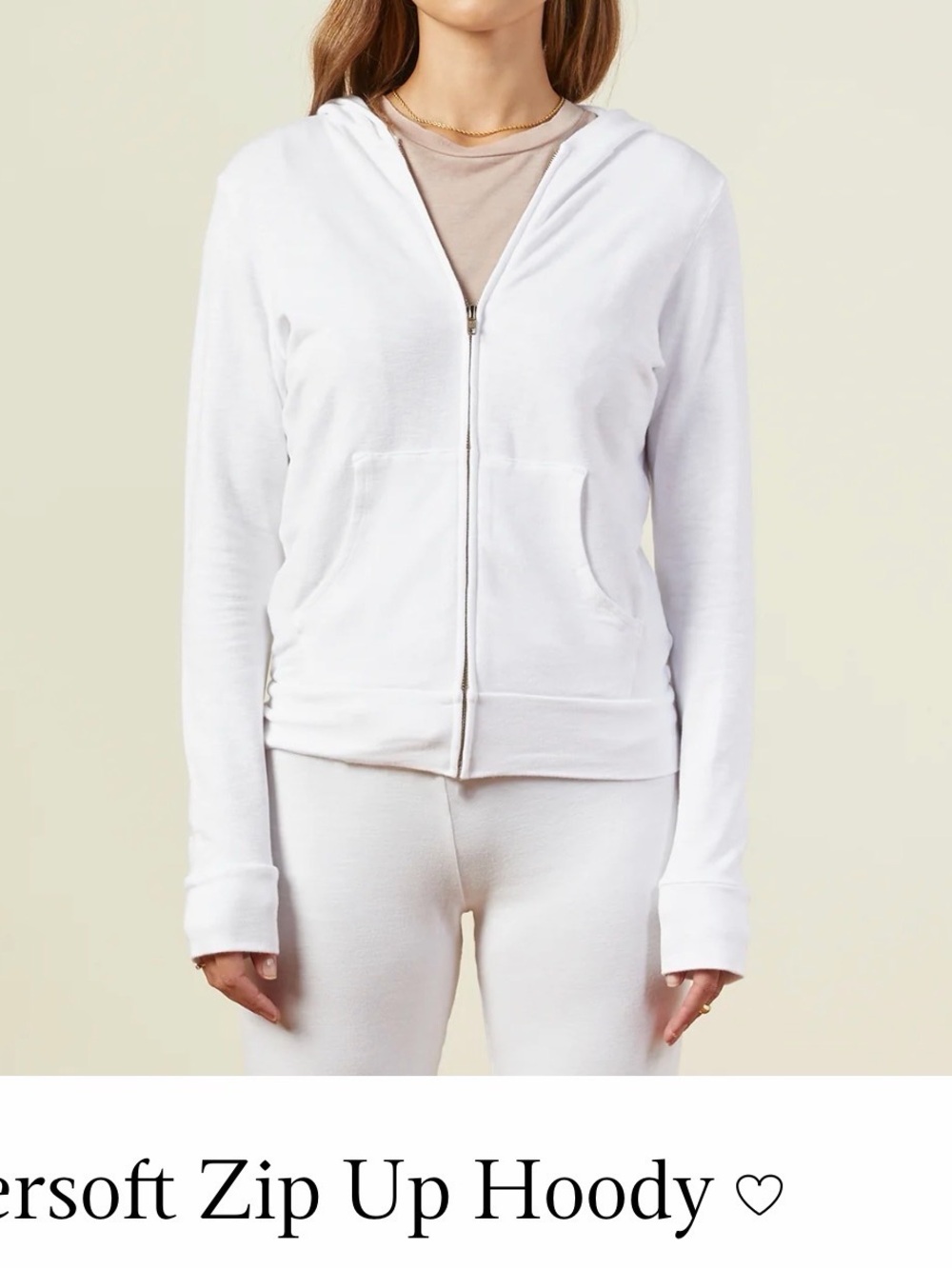Monrow White Zip Hoodie with Kangaroo Pockets